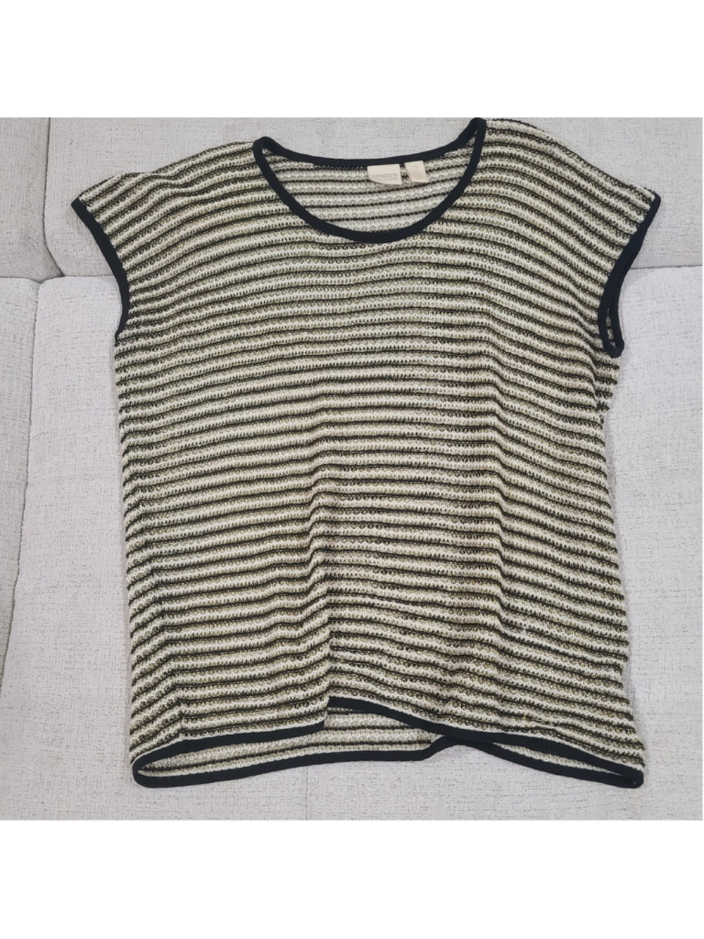 CHICO'S COLLECTION Womens Sweater Sz 2 - XL METALLIC Black White GOLD Mesh Top